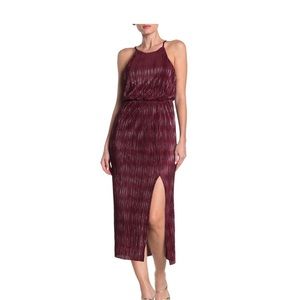 Lush high Neck Pleated Metallud woven midi dress